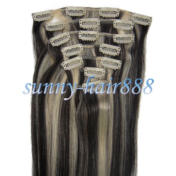 157pcs Clips In Real Human REMY Hair Extensions#1B/613  mixed color 